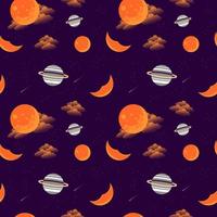 ruimte elementen naadloos patroon. ruimte achtergrond vector illustratie. naadloos patroon met planeet, maan, wolk en voor de helft maan elementen voor plakboek, omhulsel papier, behang.