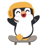 schattig pinguïn met skateboard tekenfilm vector