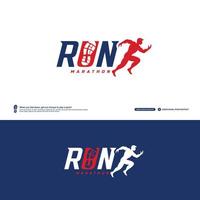 rennen woordmerk logo met schoen afdrukken symbool binnen, negatief sapce rennen club logo sjabloon, marathon toernooi logtype, fitheid, atleet opleiding voor leven symbool. vector