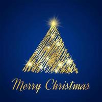 goud schitteren Kerstmis boom in schetsen stijl Aan blauw achtergrond. gelukkig nieuw jaar kaart ontwerp. vector illustratie.