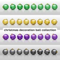 kleurrijk Kerstmis ballen. groente, geel, Purper en zwart, realistisch decoratie vector set.