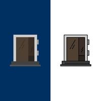 deur venster gebouw bouw reparatie pictogrammen vlak en lijn gevulde icoon reeks vector blauw achtergrond