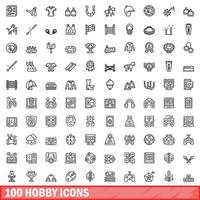 100 hobby iconen set, Kaderstijl vector
