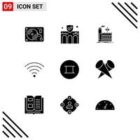 modern reeks van 9 solide glyphs pictogram van overtuigingen Wifi eigendom signaal rook bewerkbare vector ontwerp elementen