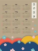 deze 12 maanden kalender in 2023 met wijnoogst en weinig bloemen achtergrond. vector illustratie voelen Leuk vinden Japan.