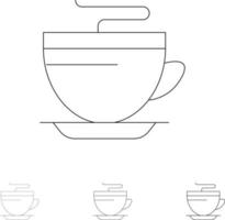 thee koffie kop schoonmaak stoutmoedig en dun zwart lijn icoon reeks vector