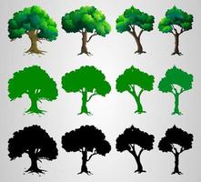 bomen icoon met silhouet van bomen Aan een helling achtergrond vector