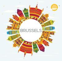 Brussel horizon met kleur gebouwen, blauw lucht en kopiëren ruimte. vector