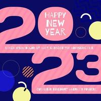 gelukkig nieuw jaar 2023 met cirkel vorm roze, blauw, geel groet vector