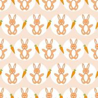 vector naadloos kinderen patroon. een konijn met een wortel Aan een roze achtergrond