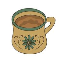 champurrado chocola gebaseerd atole, een warm Mexicaans drank. Latijns Amerikaans traditioneel drinken in schattig klei mok. vector illustratie geïsoleerd Aan wit.