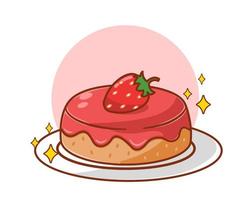 schattig aardbei taart tekenfilm illustratie vector