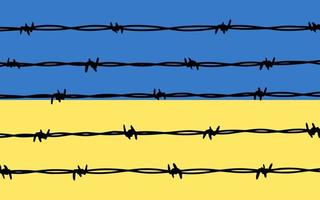 oekraïens vlag achter met weerhaken draad schutting. hou op de oorlog concept. bidden voor Oekraïne vector
