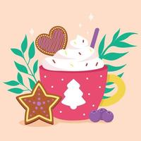 Kerstmis drinken of drank met room en peperkoek knus vector illustratie in vlak stijl