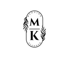 mk initialen brief bruiloft monogram logos verzameling, hand- getrokken modern minimalistisch en bloemen Sjablonen voor uitnodiging kaarten, opslaan de datum, elegant identiteit voor restaurant, boetiek, cafe in vector