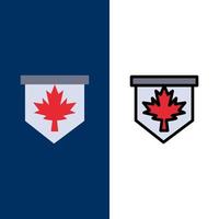 label blad Canada teken pictogrammen vlak en lijn gevulde icoon reeks vector blauw achtergrond