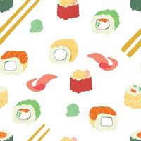 sushi broodjes patroon naadloos. traditioneel Japans voedsel achtergrond. vector structuur