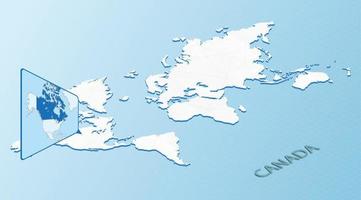 wereld kaart in isometrische stijl met gedetailleerd kaart van Canada. licht blauw Canada kaart met abstract wereld kaart. vector