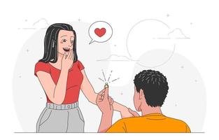 verrast jong meisje krijgt voorstel ring van haar vriendje vector