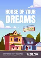 huis van uw droom verkoop tekenfilm promo poster vector