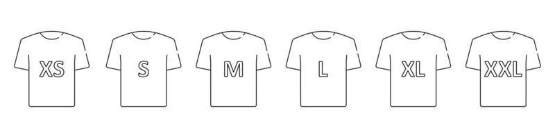T-shirt maat. kledingmaatlabel of tag. van xs tot xxl. vector