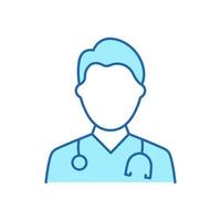 professioneel dokter met stethoscoop kleur lijn icoon. mannetje artsen specialist en assistent lineair pictogram. bewerkbare hartinfarct. geïsoleerd vector illustratie.