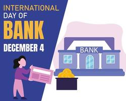illustratie vector grafisch van een vrouw brengt Geldautomaat kaart naar bank kantoor, perfect voor Internationale dag, Internationale dag van bank, vieren, groet kaart, enz.