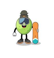 mascotte tekenfilm van kokosnoot snowboard speler vector