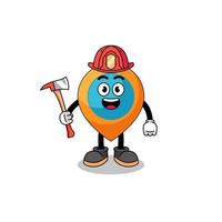 cartoon mascotte van locatie symbool brandweerman vector