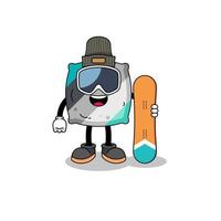 mascotte tekenfilm van Gooi hoofdkussen snowboard speler vector