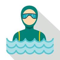 scuba duiker Mens in duiken pak icoon, vlak stijl vector