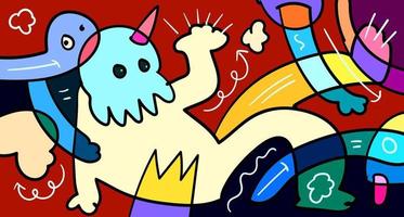 vector kleurrijk abstract tekening hand- getrokken monster en dier illustratie voor digitaal banier ontwerp 2023