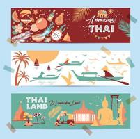 verzameling van thailand symbolen in banners vector