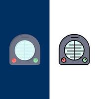 ventilator kachel verwarming huis pictogrammen vlak en lijn gevulde icoon reeks vector blauw achtergrond