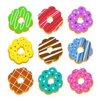 reeks mochi donuts met kleurrijk glazuur en topping. geïsoleerd vector illustratie Aan wit achtergrond.