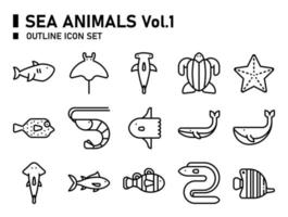 zee dieren icoon set. oceanen icoon. vector