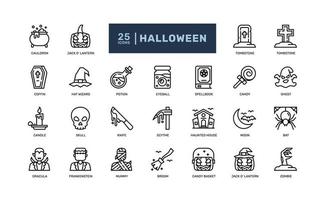 halloween vakantie truc of traktatie gedetailleerd dun lijn schets icoon set. gemakkelijk vector illustratie