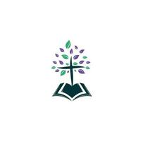 Bijbel kruis boom kerk logo ontwerp. Bijbel kerk logo vector