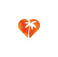 hart vormig tropisch strand en palm boom logo ontwerp. creatief gemakkelijk palm boom vector logo ontwerp.