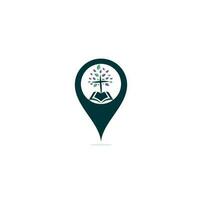 kerk en kaart wijzer logo ontwerp. kerk en GPS locator symbool of icoon. vector