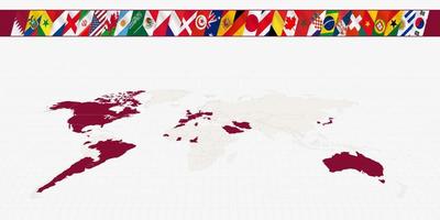 kaart van de wereld met de deelnemers van Internationale voetbal wedstrijden gemarkeerd Aan de kaart. een verzameling van vlaggen. vector