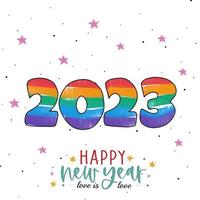 2023, nieuw jaar kaart, lhbt, gelukkig nieuw jaar, liefde is liefde vector