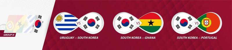 zuiden Korea nationaal team wedstrijden in groep h, Amerikaans voetbal wedstrijd 2022, allemaal spellen icoon in groep fase. vector