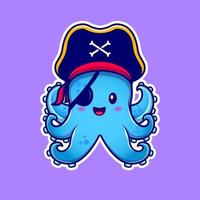 schattig piraat Octopus met ooglapje tekenfilm vector icoon illustratie. dier piraat icoon concept geïsoleerd premie vector. vlak tekenfilm stijl