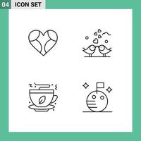 universeel icoon symbolen groep van 4 modern gevulde lijn vlak kleuren van hart bruiloft Leuk vinden harten koffie bewerkbare vector ontwerp elementen