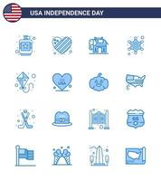Verenigde Staten van Amerika gelukkig onafhankelijkheid dagpictogram reeks van 16 gemakkelijk blues van zomer Politie teken liefde ster mannen bewerkbare Verenigde Staten van Amerika dag vector ontwerp elementen