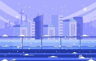 winter stad horizon visie van brug concept vector