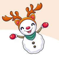 sneeuwman tekenfilm is gelukkig en golvend in de sneeuwval vector