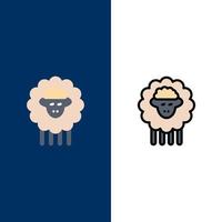 schapenvlees RAM schapen voorjaar pictogrammen vlak en lijn gevulde icoon reeks vector blauw achtergrond