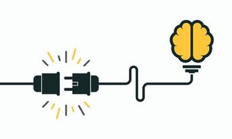 ideeconcept, menselijk brein in gloeilamp, creatief bolteken met elektrische stop en kabel vectorillustratie als achtergrond vector